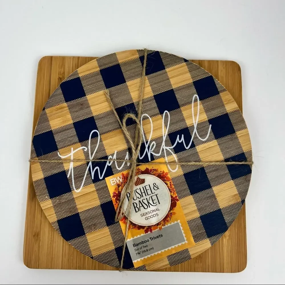 Fall Themed Dark Blue Wood Trivets - Set of Two - NWT